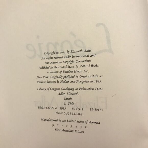 Leonie by Elizabeth A. Adler (1985, HC) - GOOD - Picture 4 of 8